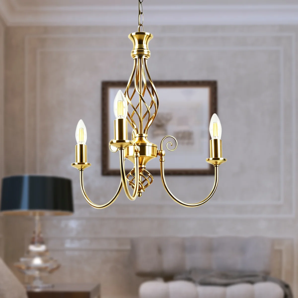 Barley Twist 3lt Chandelier - Polished Brass Plate – image 3