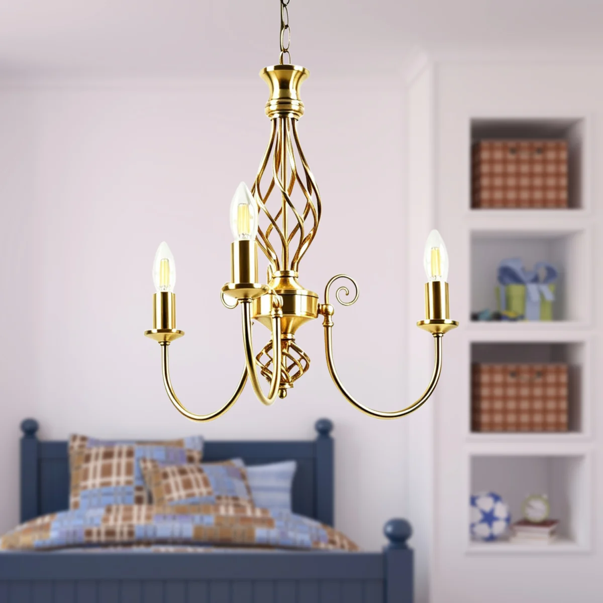 Barley Twist 3lt Chandelier - Polished Brass Plate – image 4