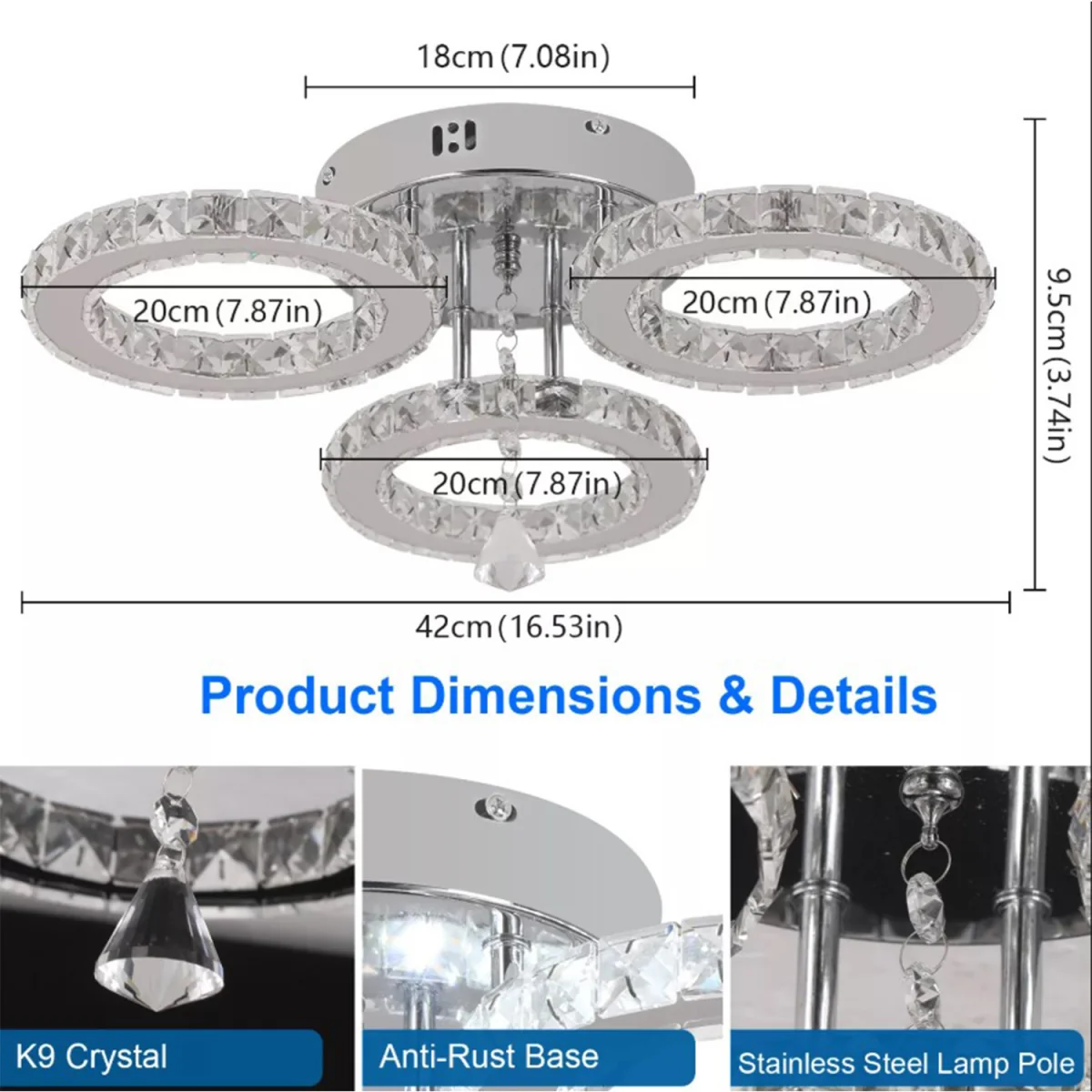 Chandelier 3 Rings Silver Dimmable - Silver – image 2