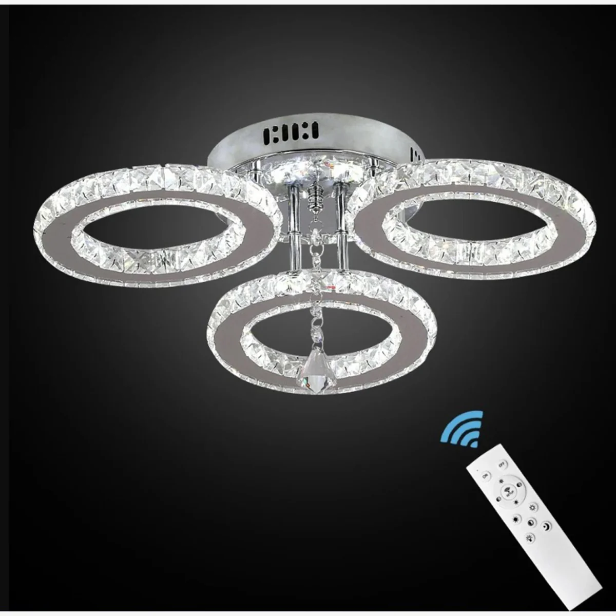 Chandelier 3 Rings Silver Dimmable - Silver – image 1