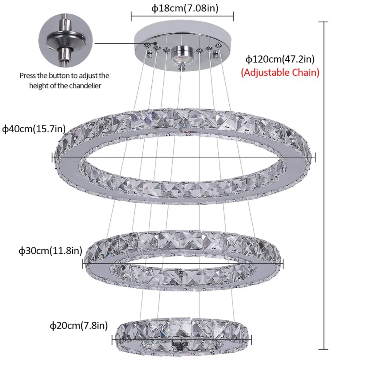 Chandelier Silver 3 Rings 3 Color Lights - Silver – image 2