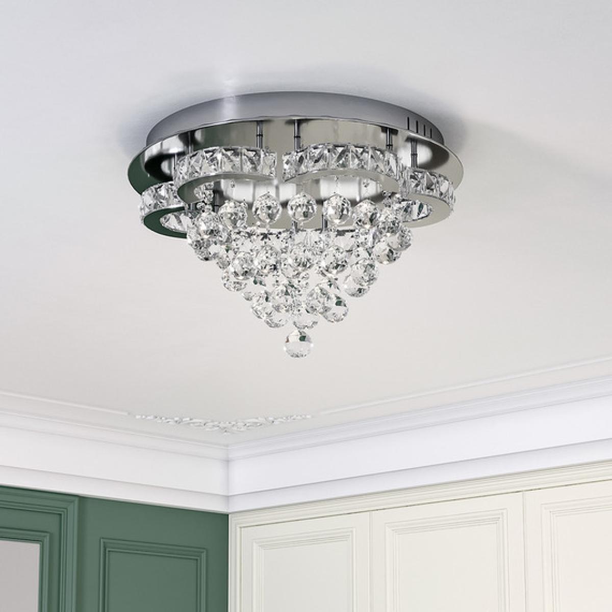 Round Floral LED Semi Flush Mount Chandelier - Silver