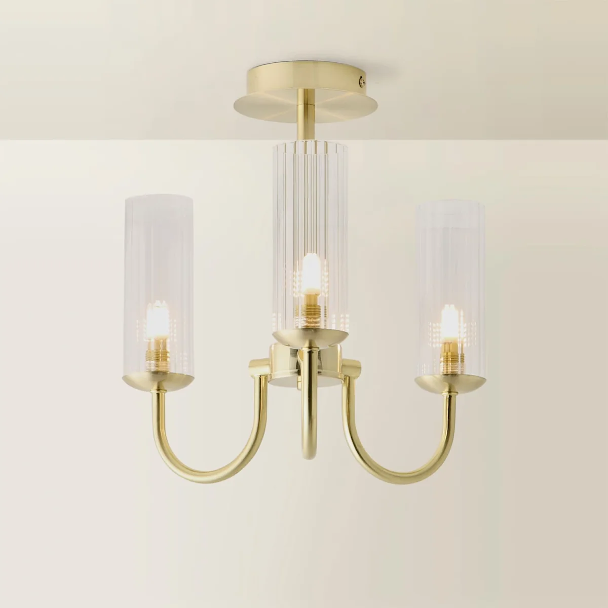 Canya 3 Way Chandelier Ceiling Light with Ribbed Shades - Brushed Gold / 1.1kg – image 2