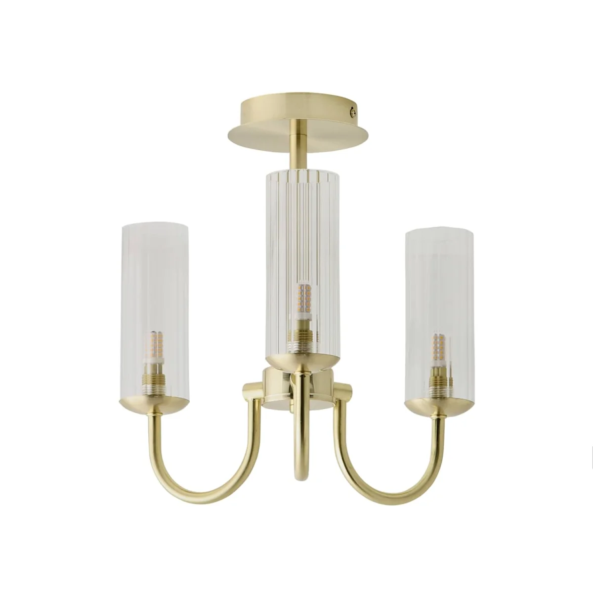 Canya 3 Way Chandelier Ceiling Light with Ribbed Shades - Brushed Gold / 1.1kg – image 4