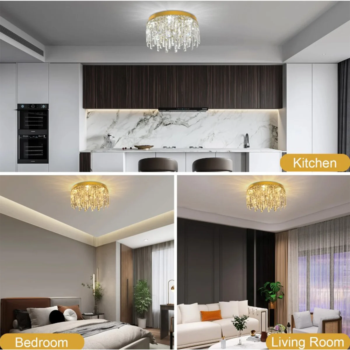 Chandelier Crystal Gold Round - Gold – image 2