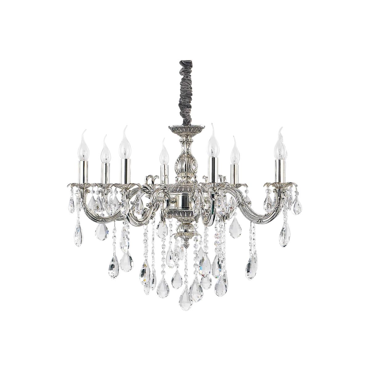 Impero 8 Light Crystal Chandelier Crystal, Silver Finish, E14 - Silver