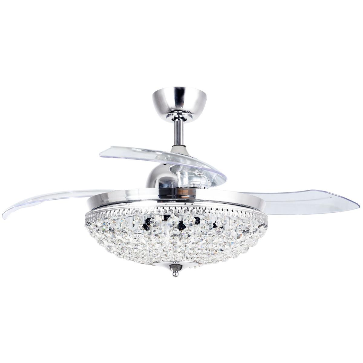 Retractable Blades Crystal Ceiling Fan Chandelier 3 Speed - Chrome – image 4