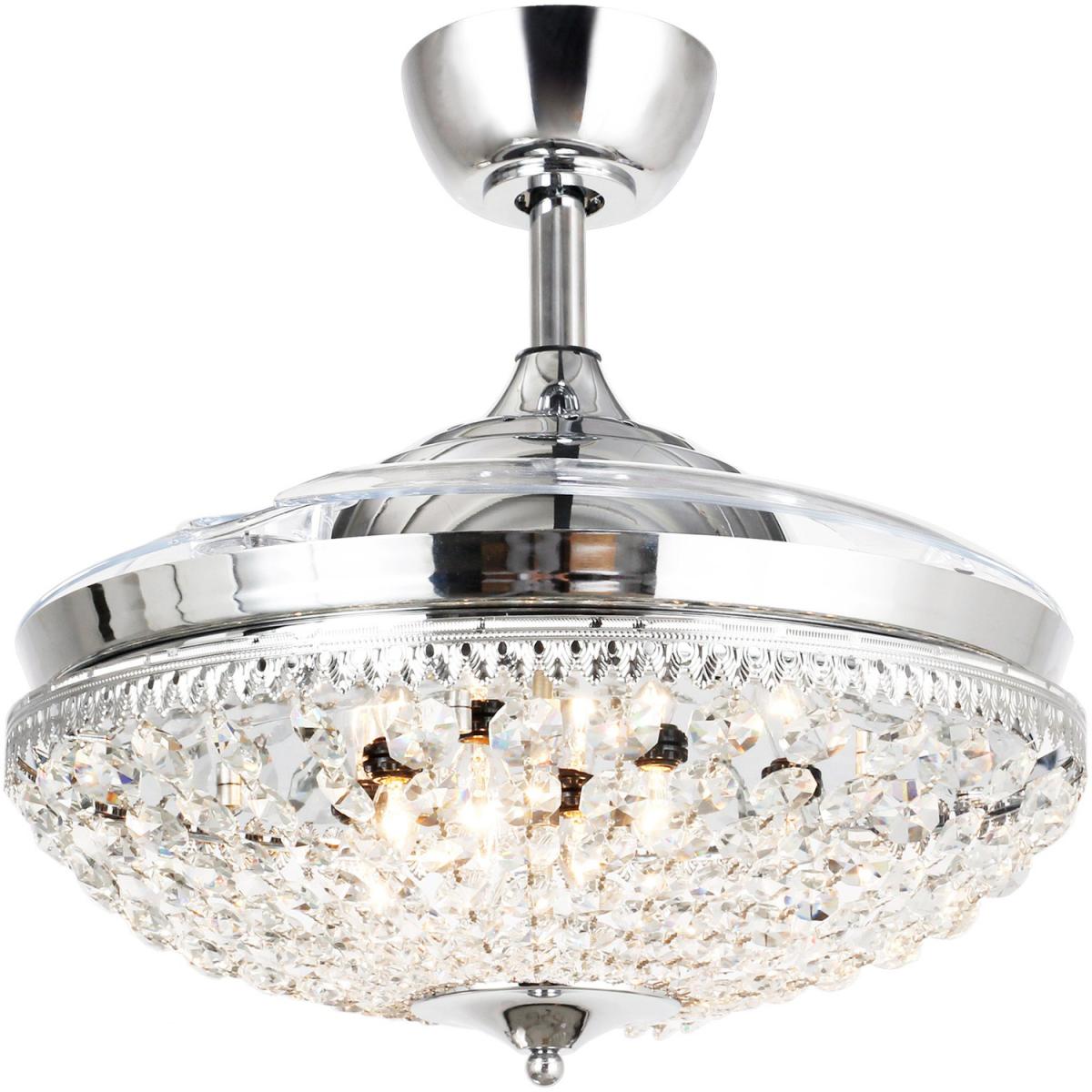 Retractable Blades Crystal Ceiling Fan Chandelier 3 Speed - Chrome – image 5