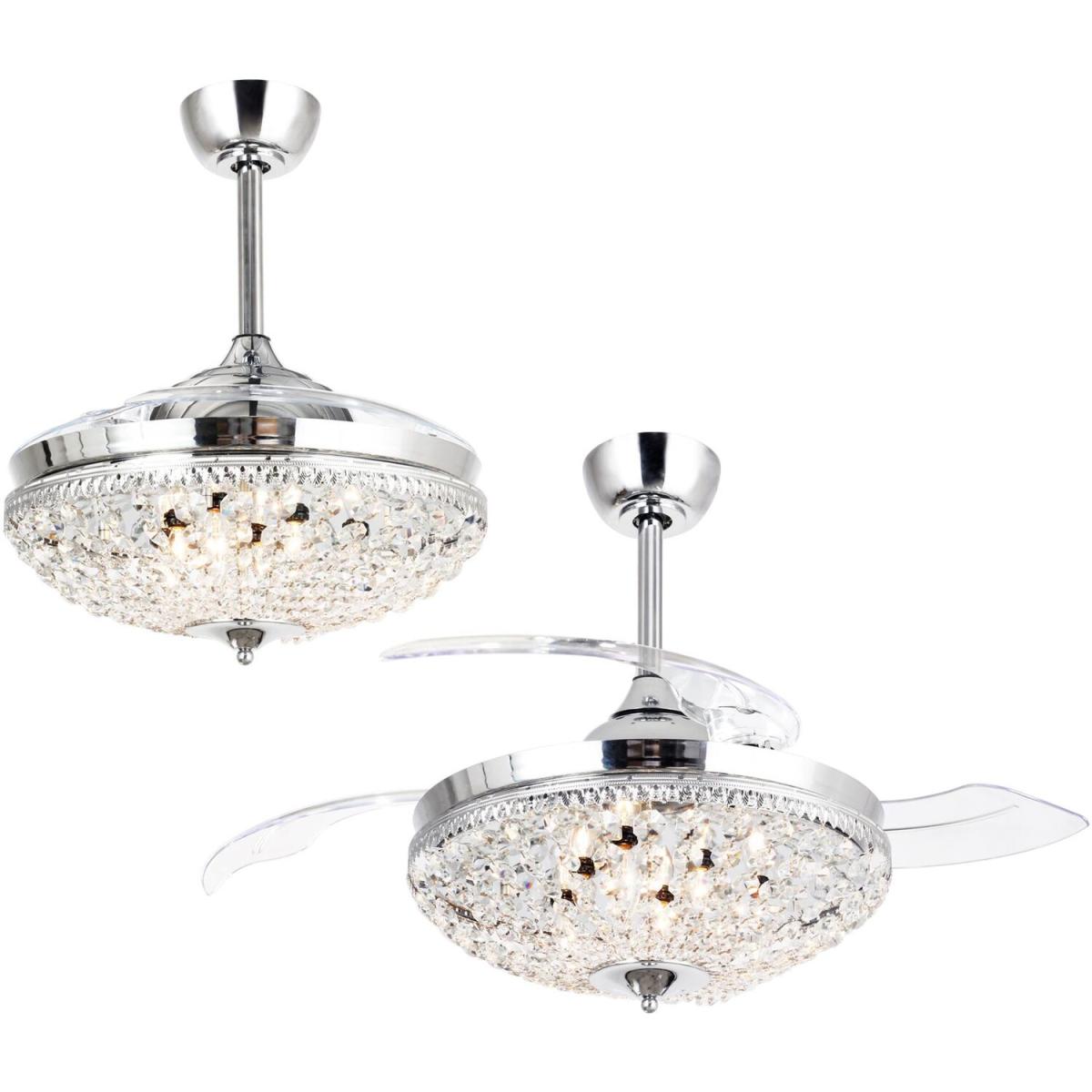 Retractable Blades Crystal Ceiling Fan Chandelier 3 Speed - Chrome – image 8