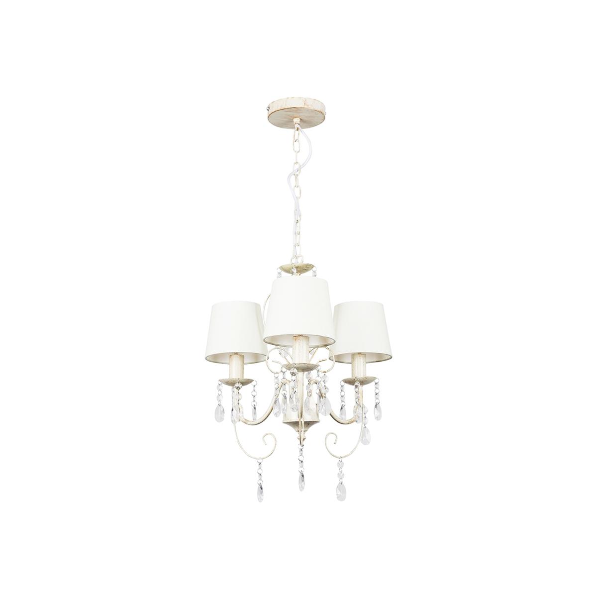 Lille Distressed 3 Way White Ceiling Light Chandelier Cream Shade - White