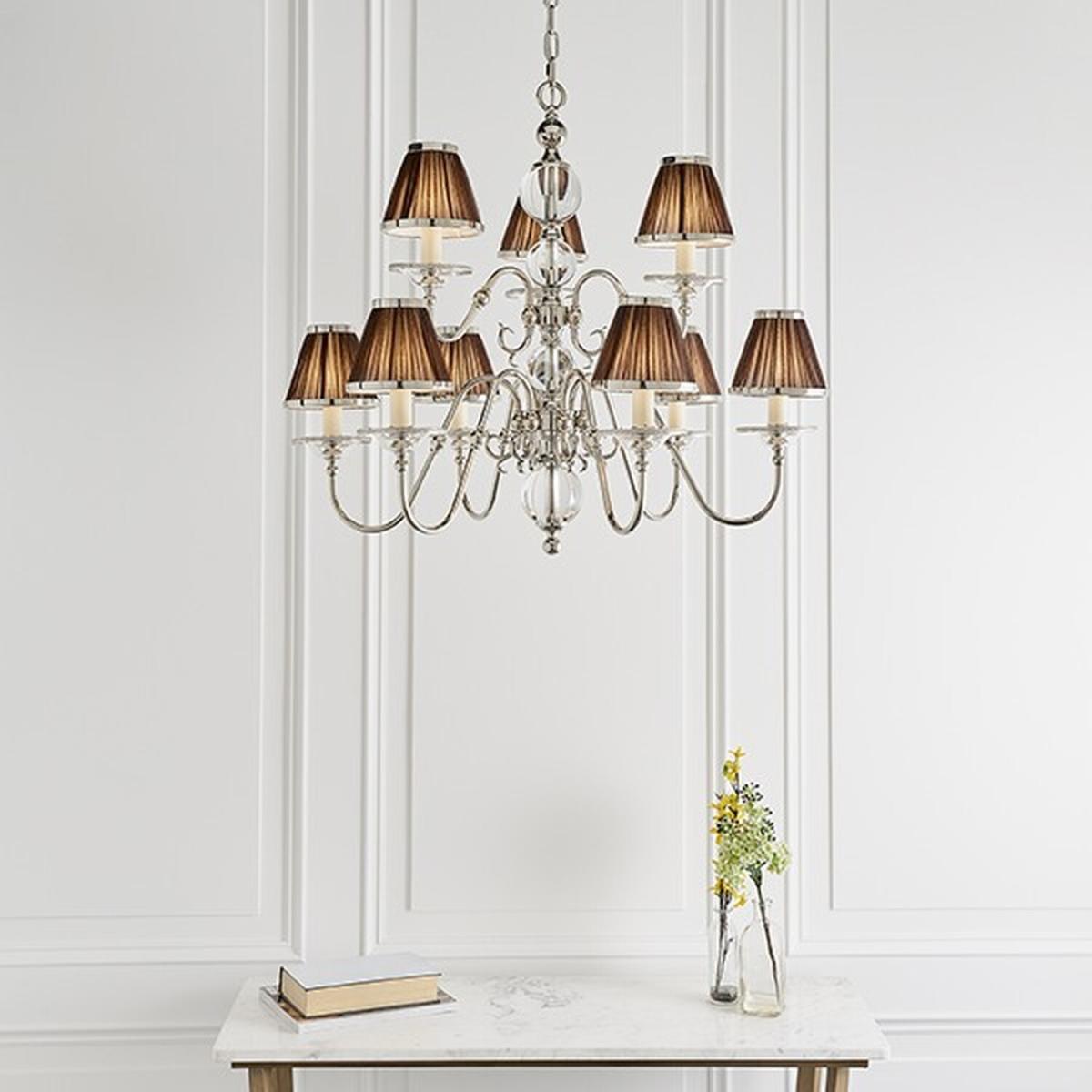 Tilburg 9 Light Chandelier Polished Nickel Plate Crystal Finish, E14 - Polished Nickel Plate – image 2