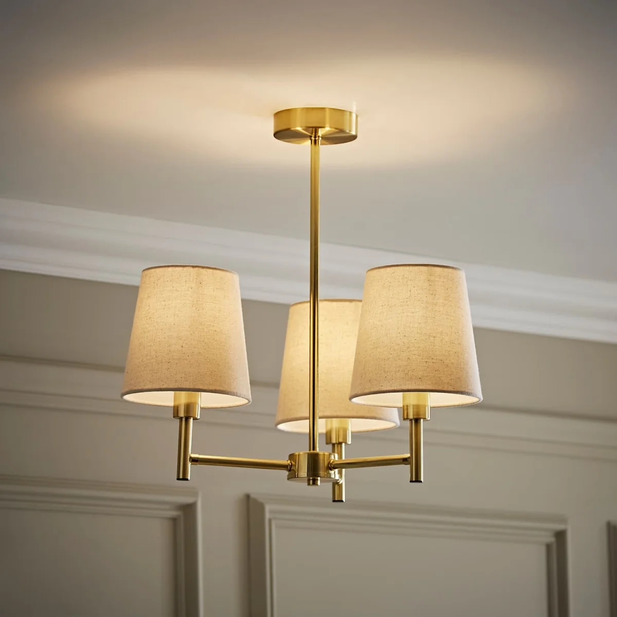 Kincaid 3 Arm Chandelier Ceiling Light with Tapered Shades - Brushed Gold / 0.04kg – image 2