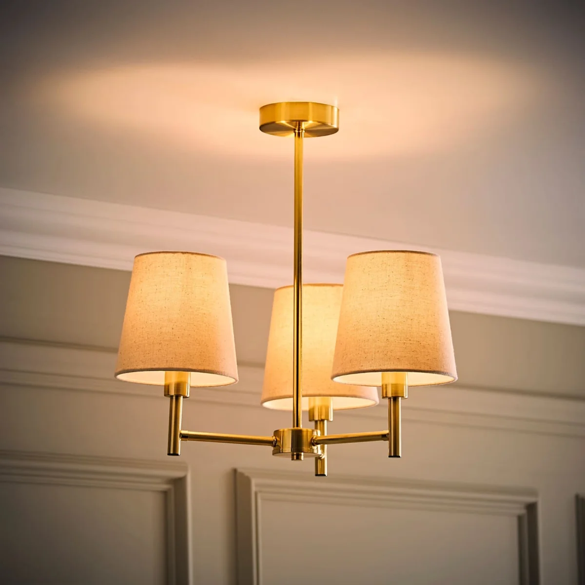 Kincaid 3 Arm Chandelier Ceiling Light with Tapered Shades - Brushed Gold / 0.04kg – image 3