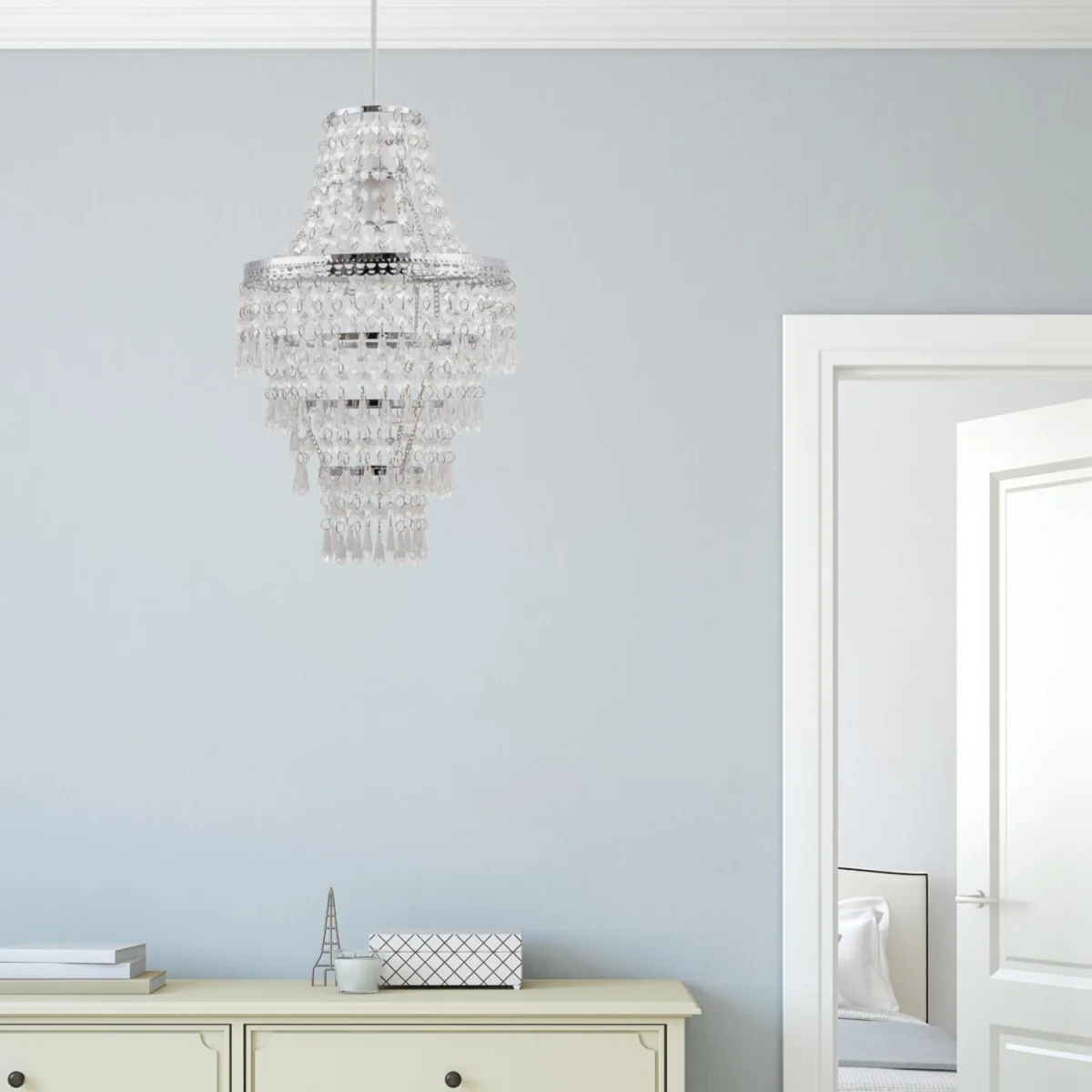 Set Of 2 Chrome Tiered Chandelier Style Light Shades - Clear – image 4