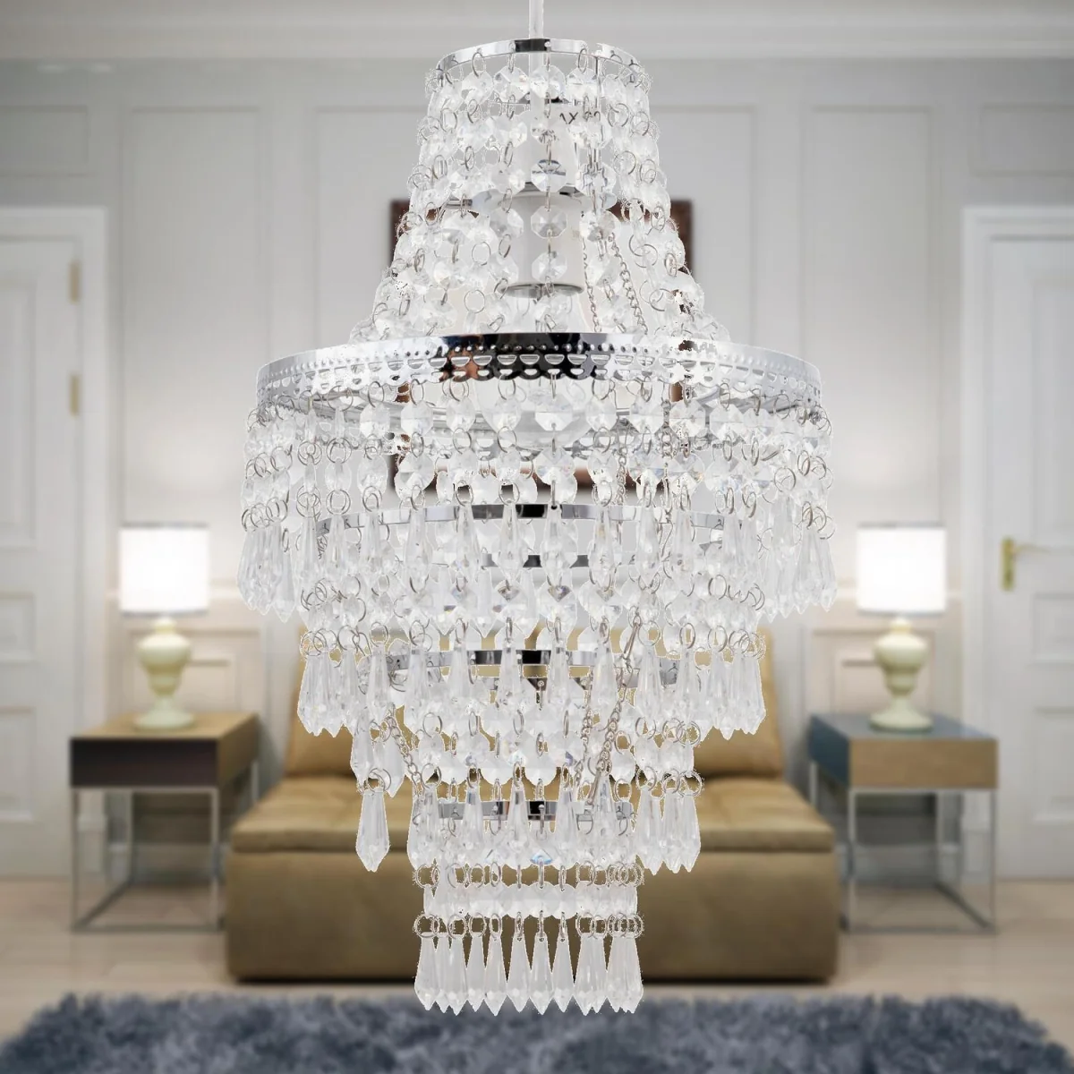Set Of 2 Chrome Tiered Chandelier Style Light Shades - Clear – image 7