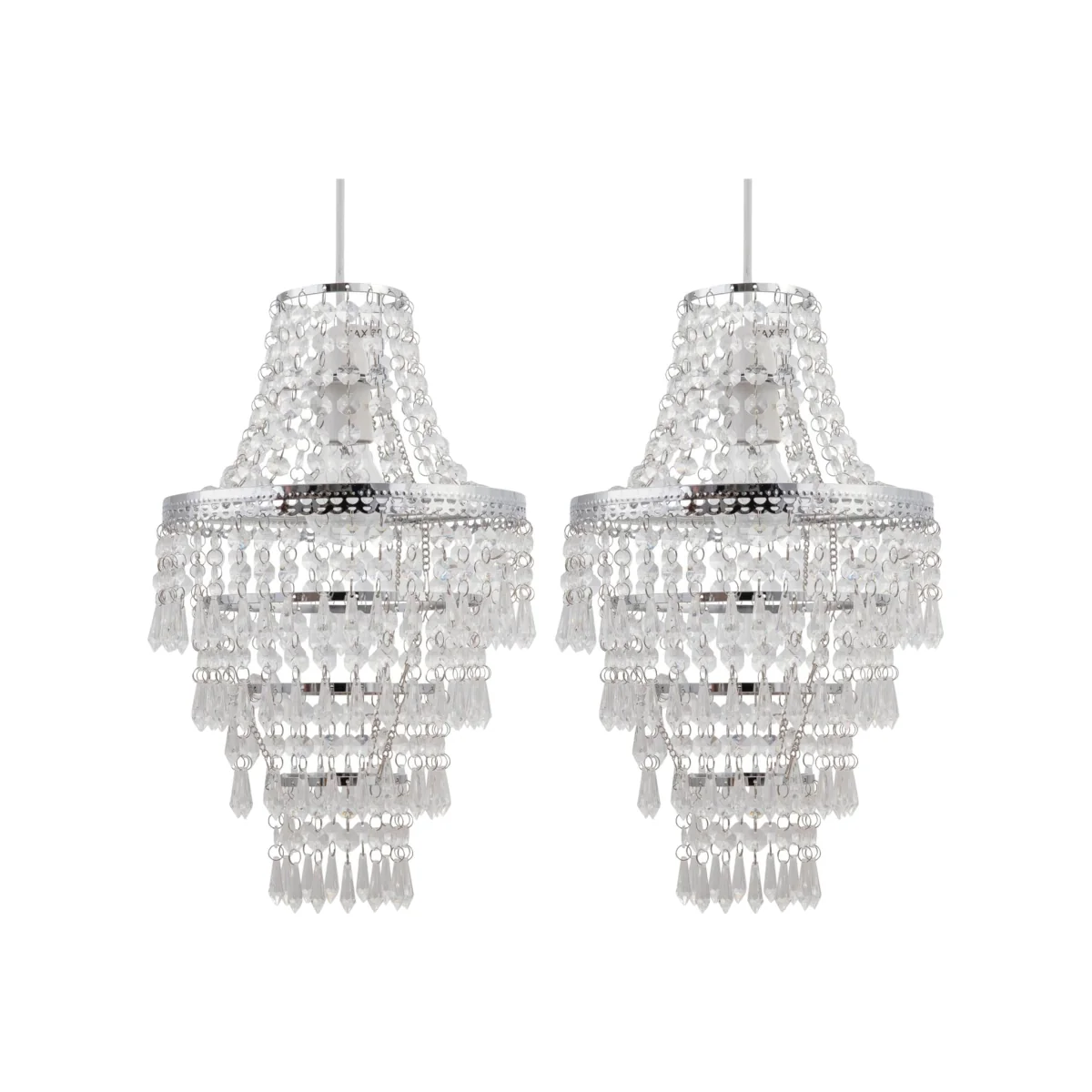 Set Of 2 Chrome Tiered Chandelier Style Light Shades - Clear – image 1