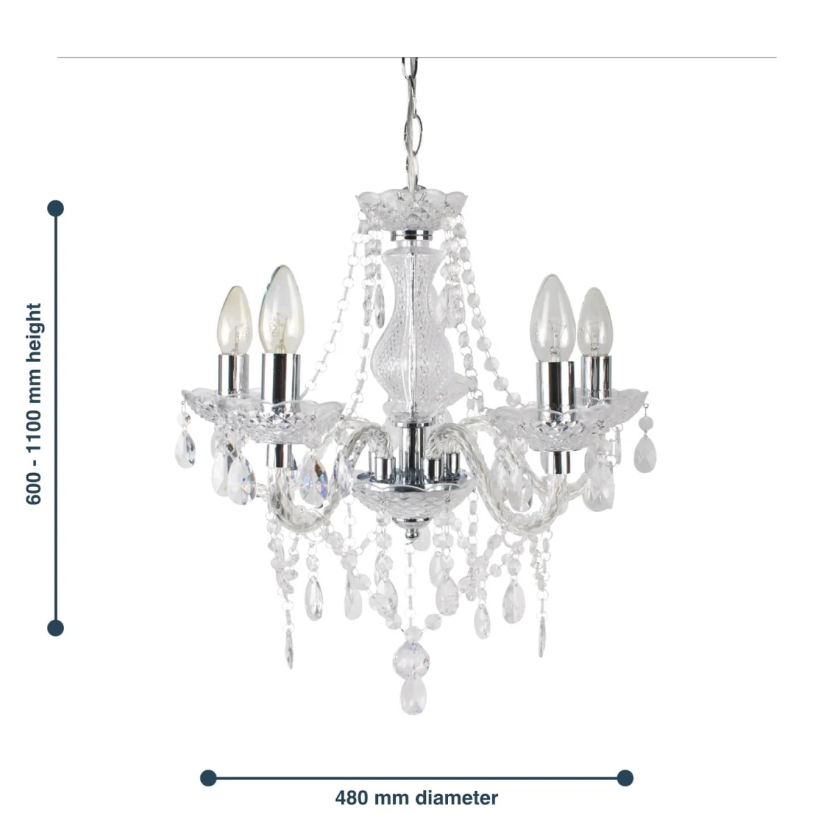 Marie Therese 5lt Chandelier - Clear Acrylic With Polished Chrome Plate Detail – image 2