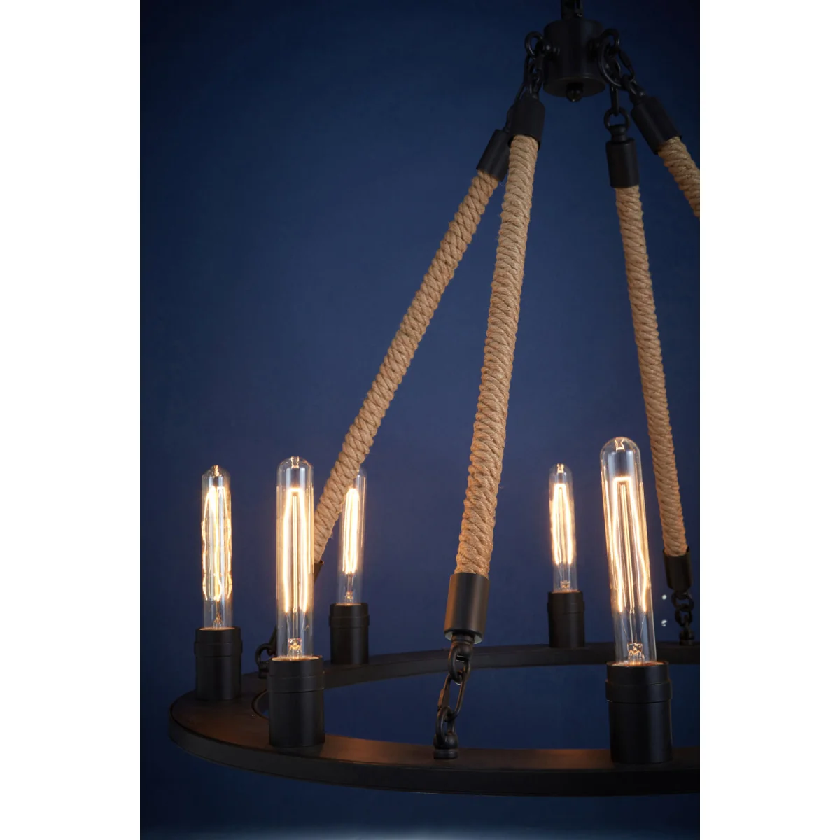 Hampstead 8 Bulb Rope and Metal Hoop Chandelier - Black – image 2