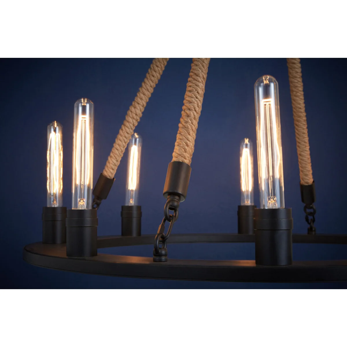 Hampstead 8 Bulb Rope and Metal Hoop Chandelier - Black – image 3