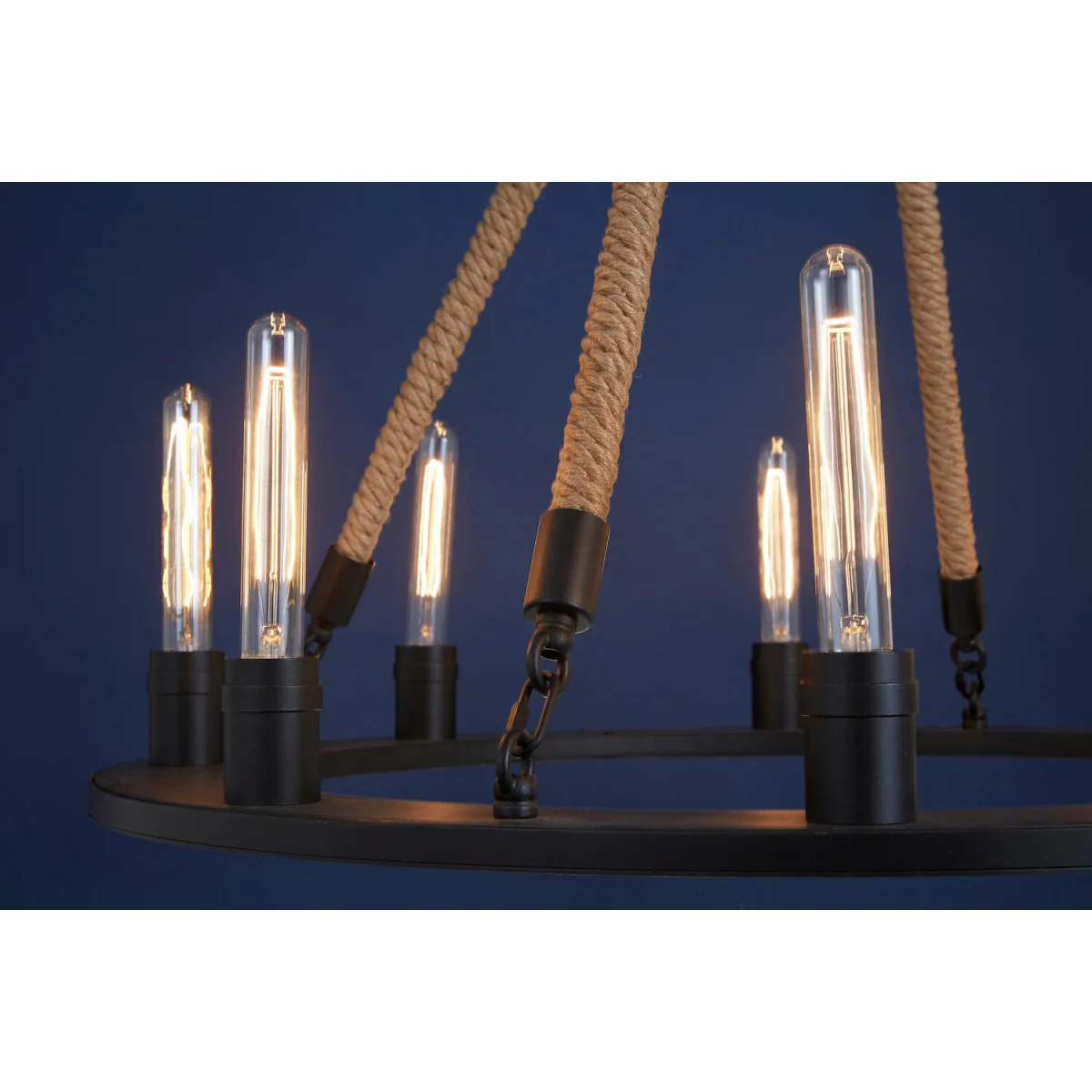 Hampstead 8 Bulb Rope and Metal Hoop Chandelier - Black – image 4