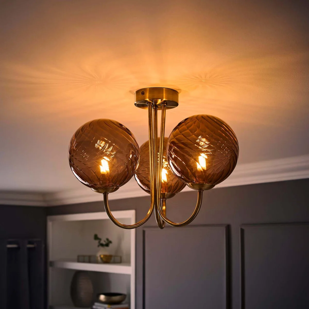 Sydney 3 Arm Glass Shade Chandelier Style Ceiling Light - Brushed Brass / Yes - Brushed Brass – image 3