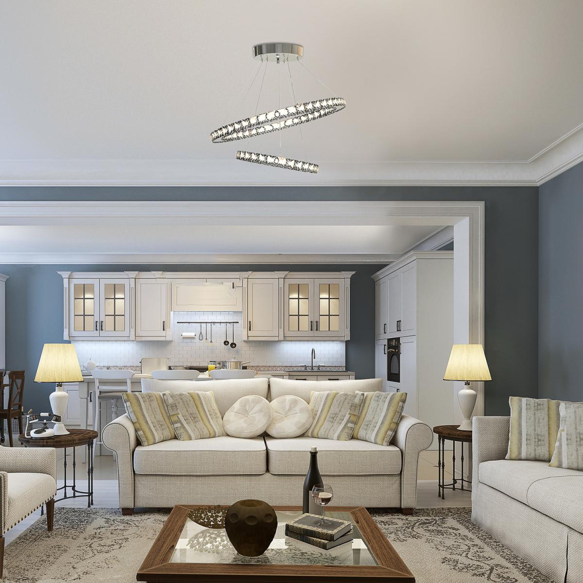 LED Chandelier 2 Crystal Rings – image 2