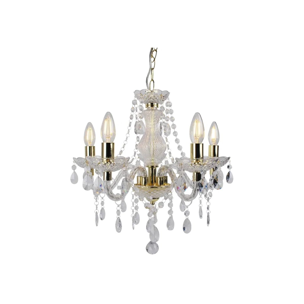 First Choice Lighting Marie Therese 5lt Chandelier - Clear Acrylic With Polished Gold Plate Detail – image 1