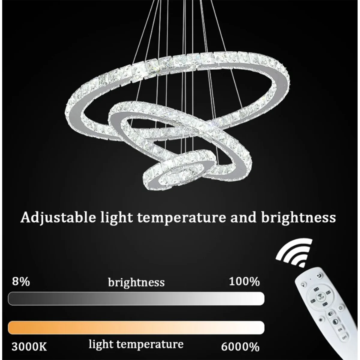 Chandelier Pendant Light Silver 3 Rings - Silver – image 2
