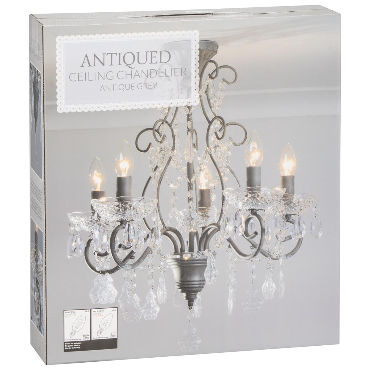 Antiqued Grey Flush Ceiling Chandelier – image 5