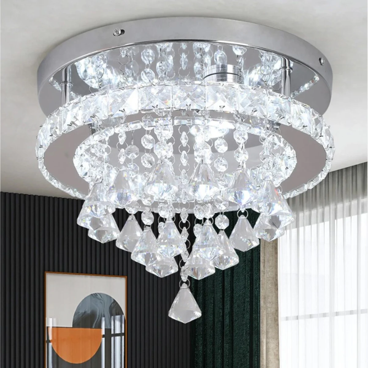 Chandelier Round Silver Crystal - Silver – image 1