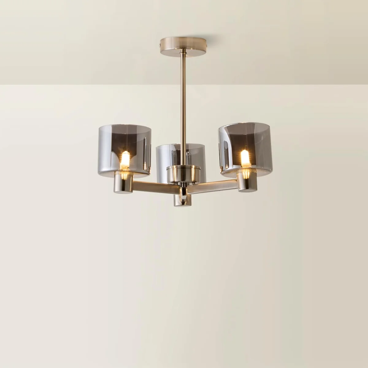 Demi Smoked Glass 3 Arm Chandelier Ceiling Light - Silver / 1.15kg – image 2