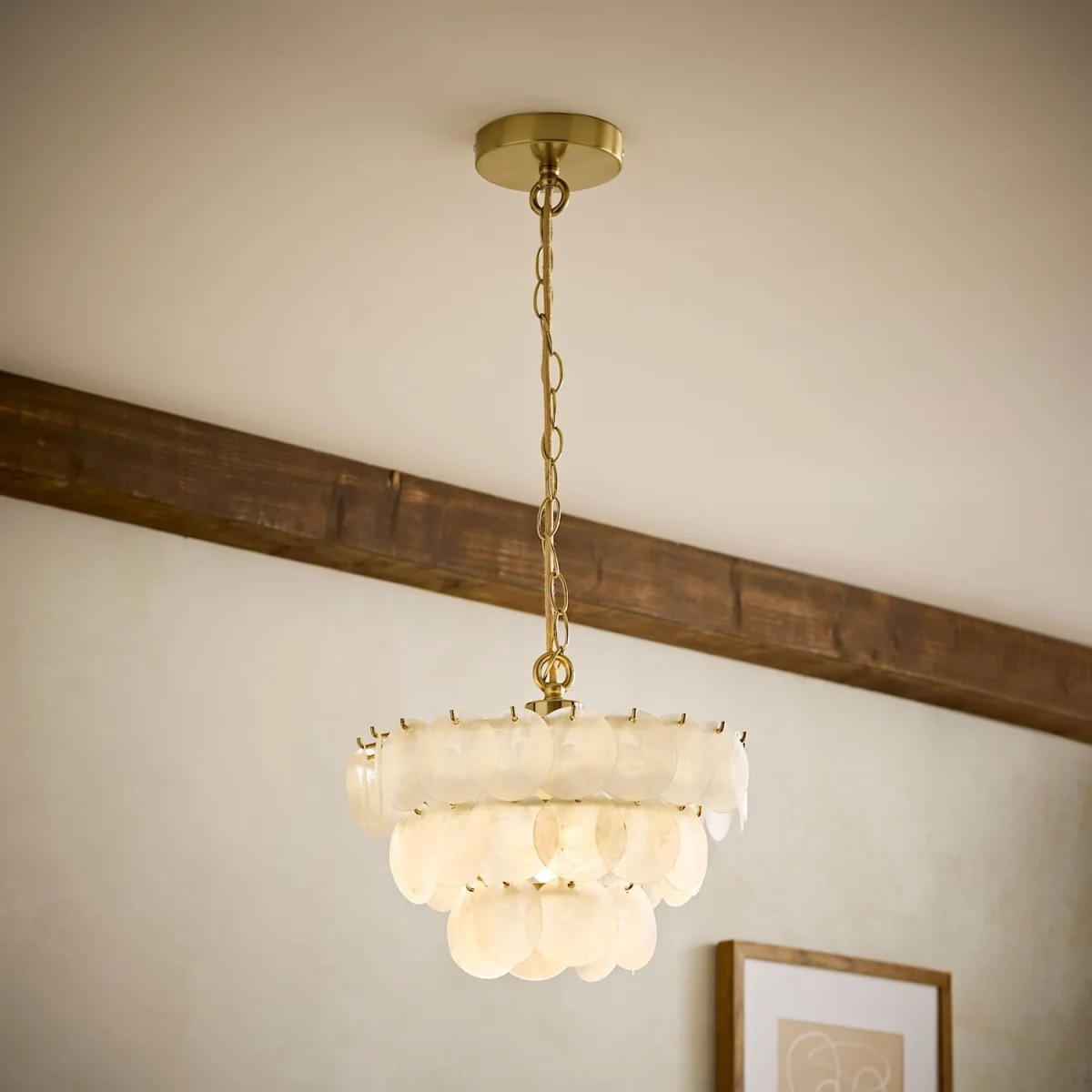Ophelia 3 Tier Capiz Shell Disc Chandelier / No - Natural – image 2