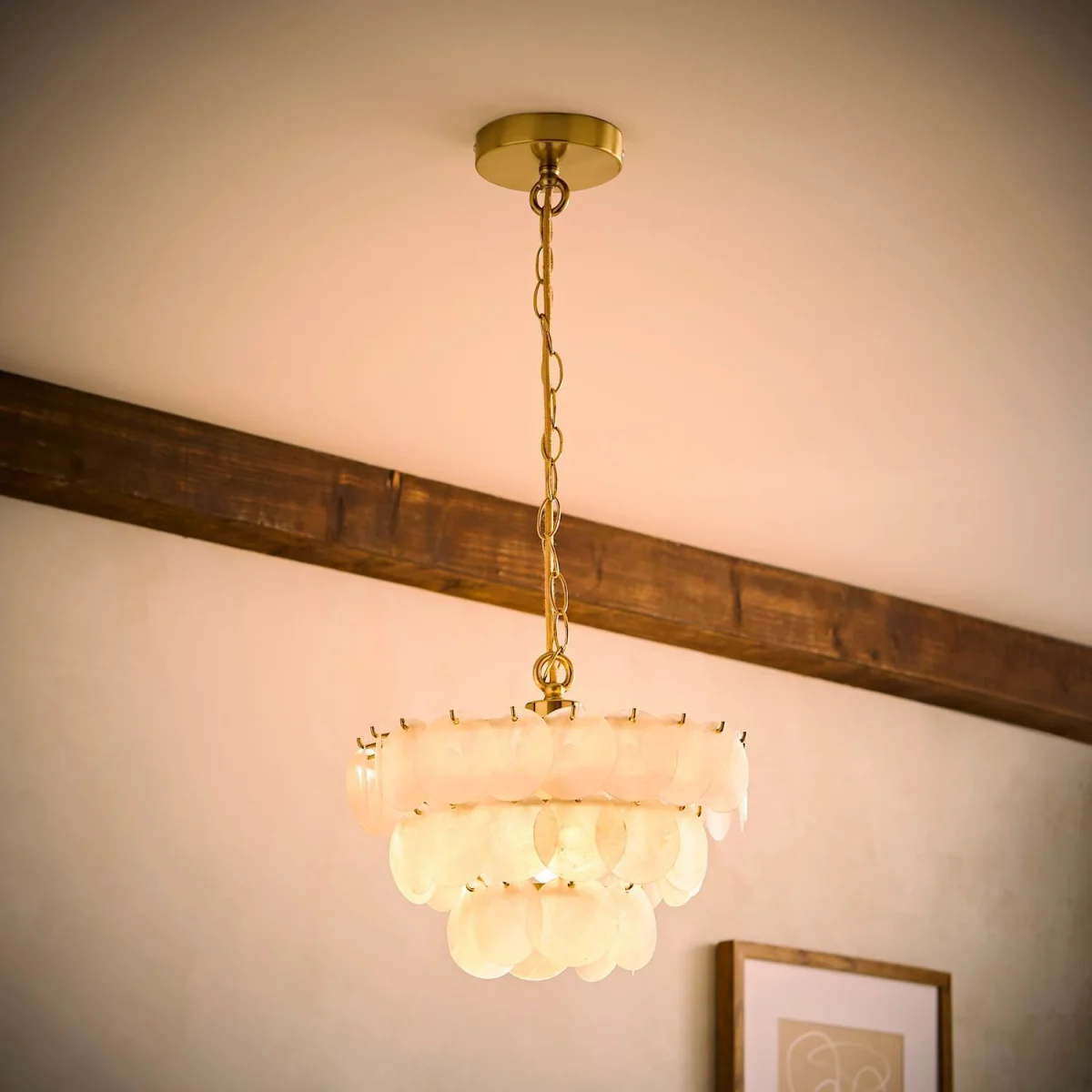 Ophelia 3 Tier Capiz Shell Disc Chandelier / No - Natural – image 3