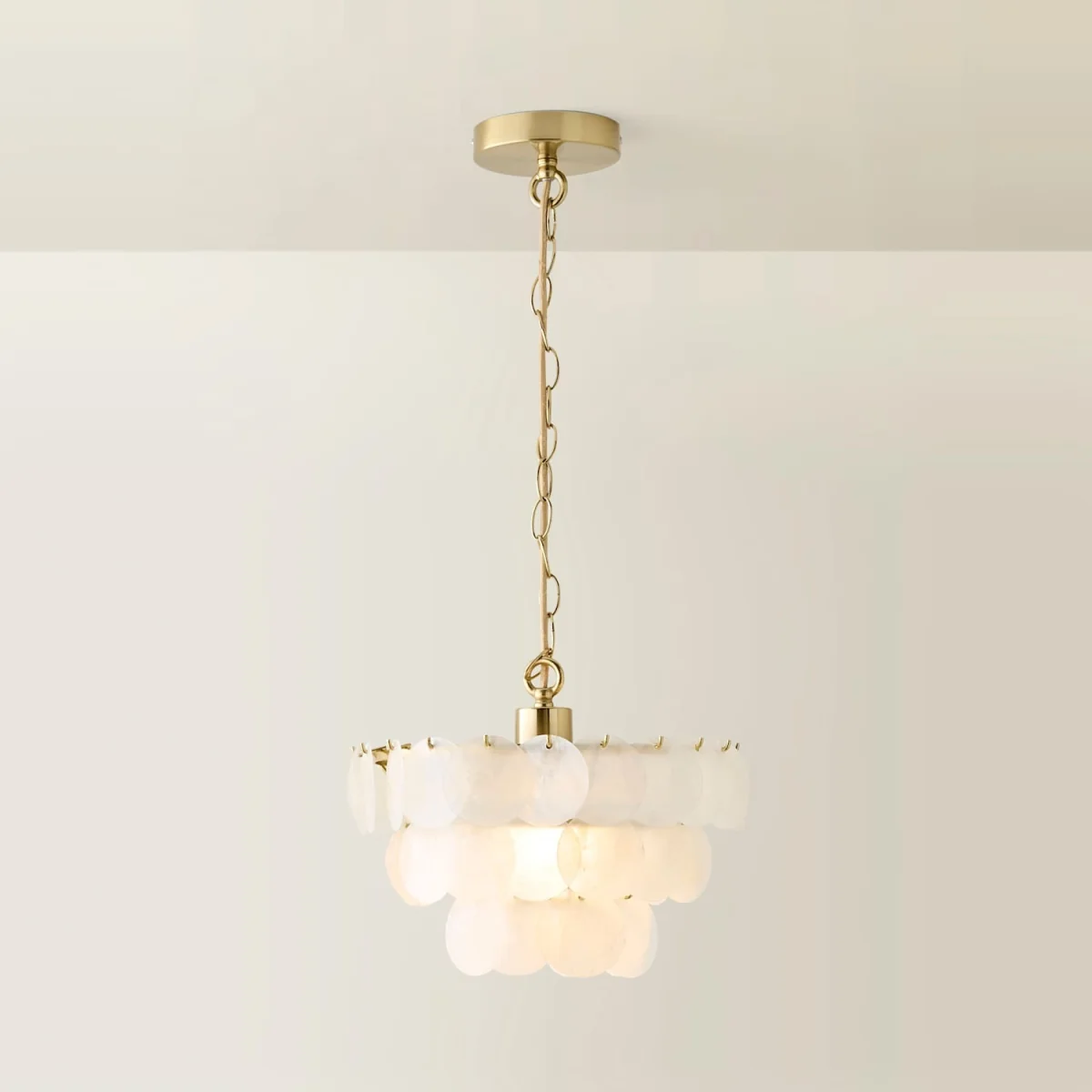 Ophelia 3 Tier Capiz Shell Disc Chandelier / No - Natural – image 4