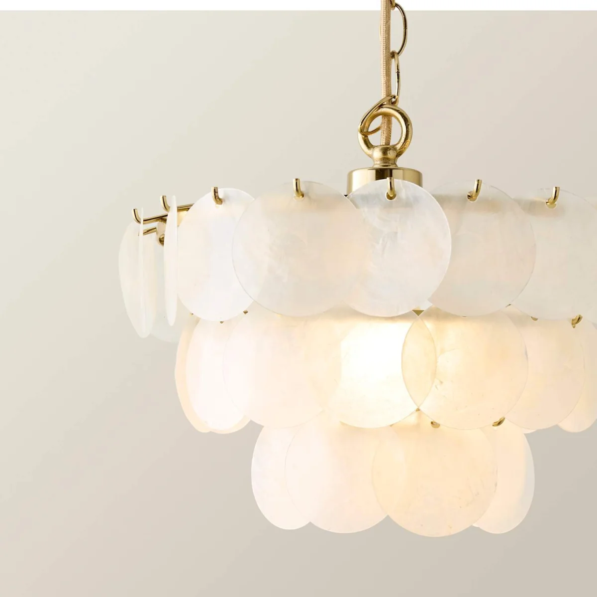 Ophelia 3 Tier Capiz Shell Disc Chandelier / No - Natural – image 5
