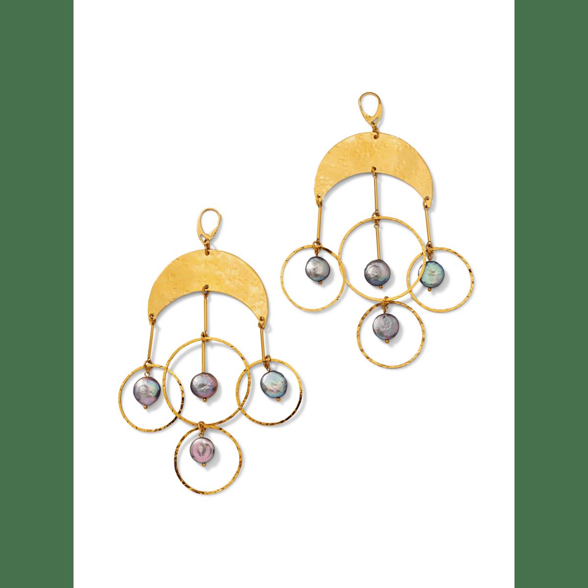 Women's Gold Mystic Moon Pearl Chandelier Earrings | Jaredjamin – image 2