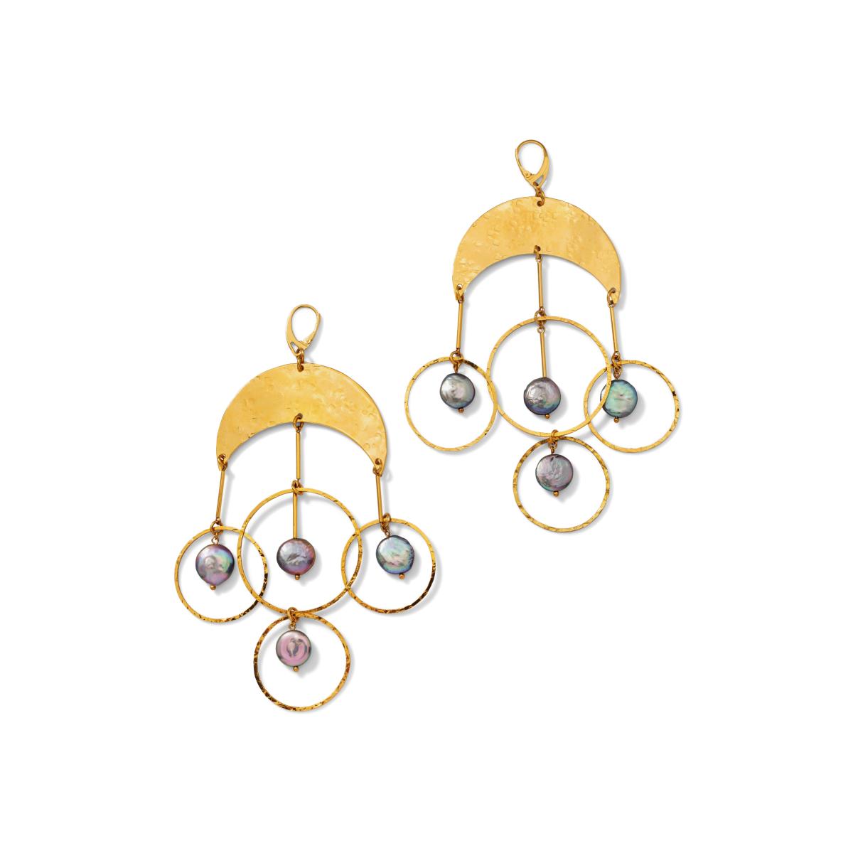 Women's Gold Mystic Moon Pearl Chandelier Earrings | Jaredjamin – image 1