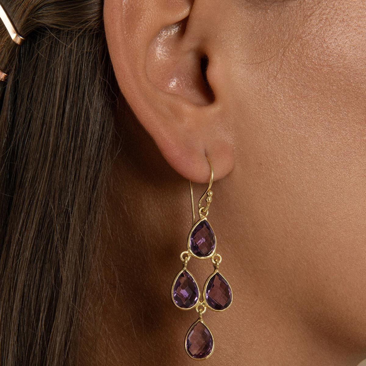 Women's Gold / Pink / Purple Sophia Chandelier Earrings With Amethyst | Amadeus – image 2