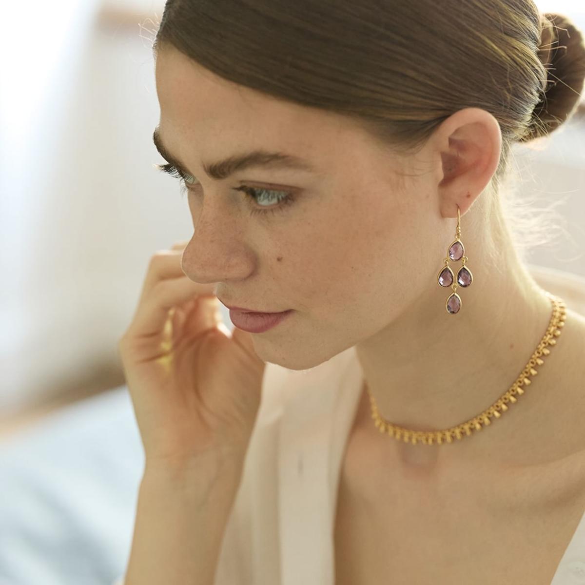 Women's Gold / Pink / Purple Sophia Chandelier Earrings With Amethyst | Amadeus – image 3