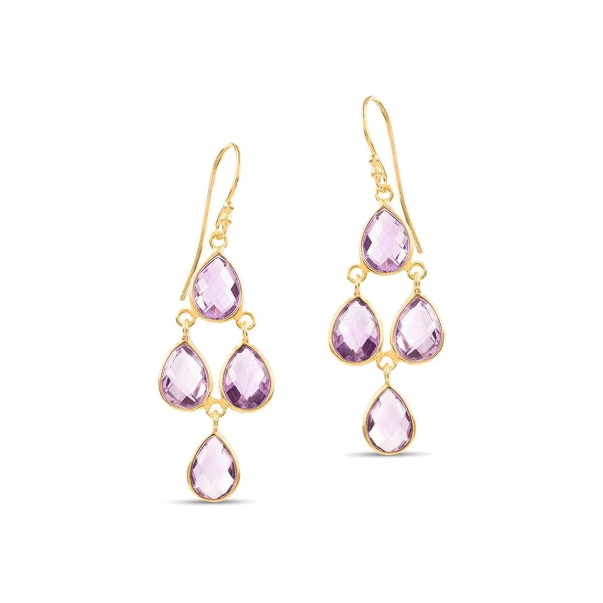 Women's Gold / Pink / Purple Sophia Chandelier Earrings With Amethyst | Amadeus – image 1