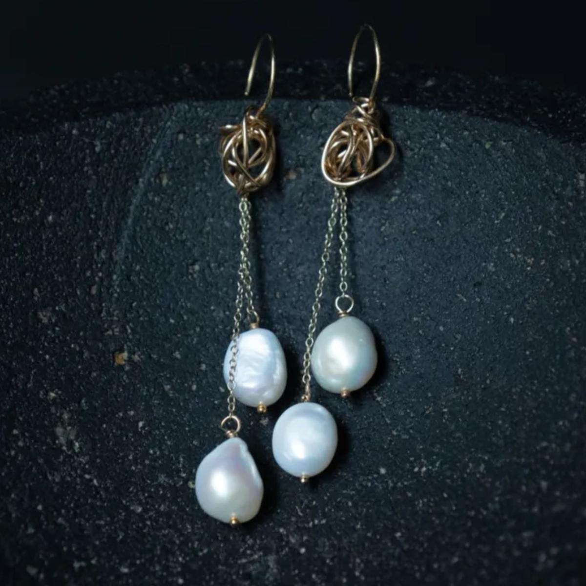 Women's Gold / White Swinging From The Chandelier Gold Knot And Pearl Drops | Oolo London – image 4
