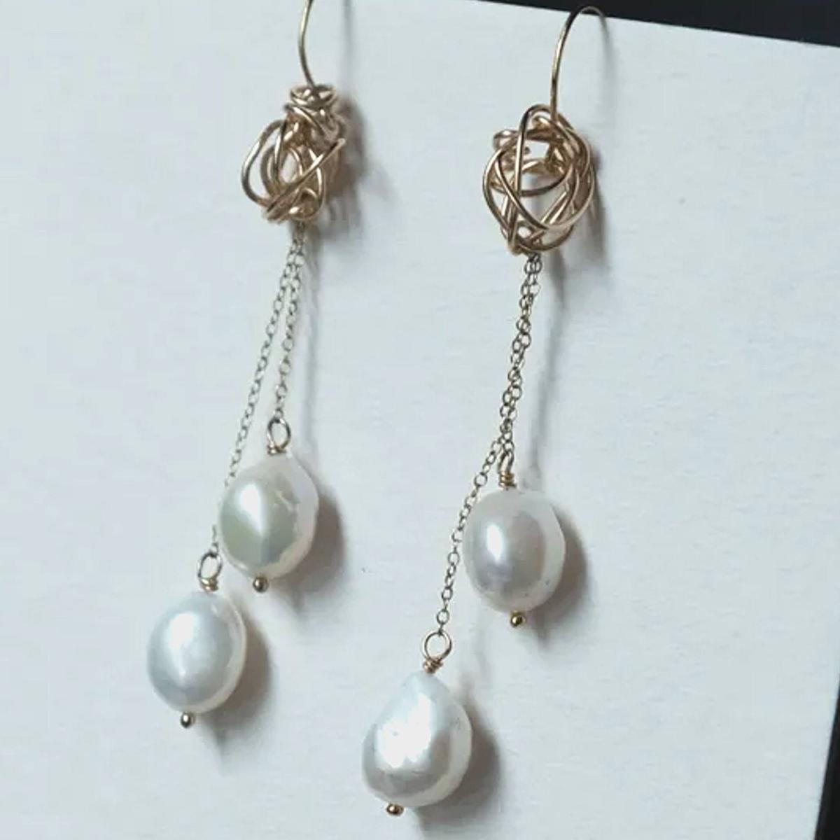 Women's Gold / White Swinging From The Chandelier Gold Knot And Pearl Drops | Oolo London – image 6