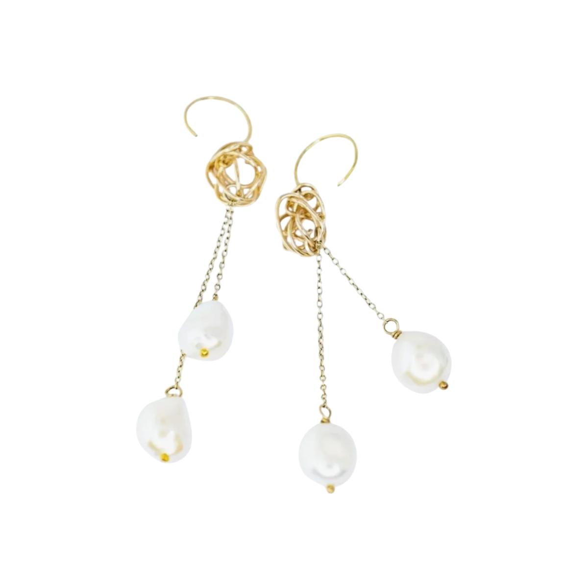Women's Gold / White Swinging From The Chandelier Gold Knot And Pearl Drops | Oolo London – image 1