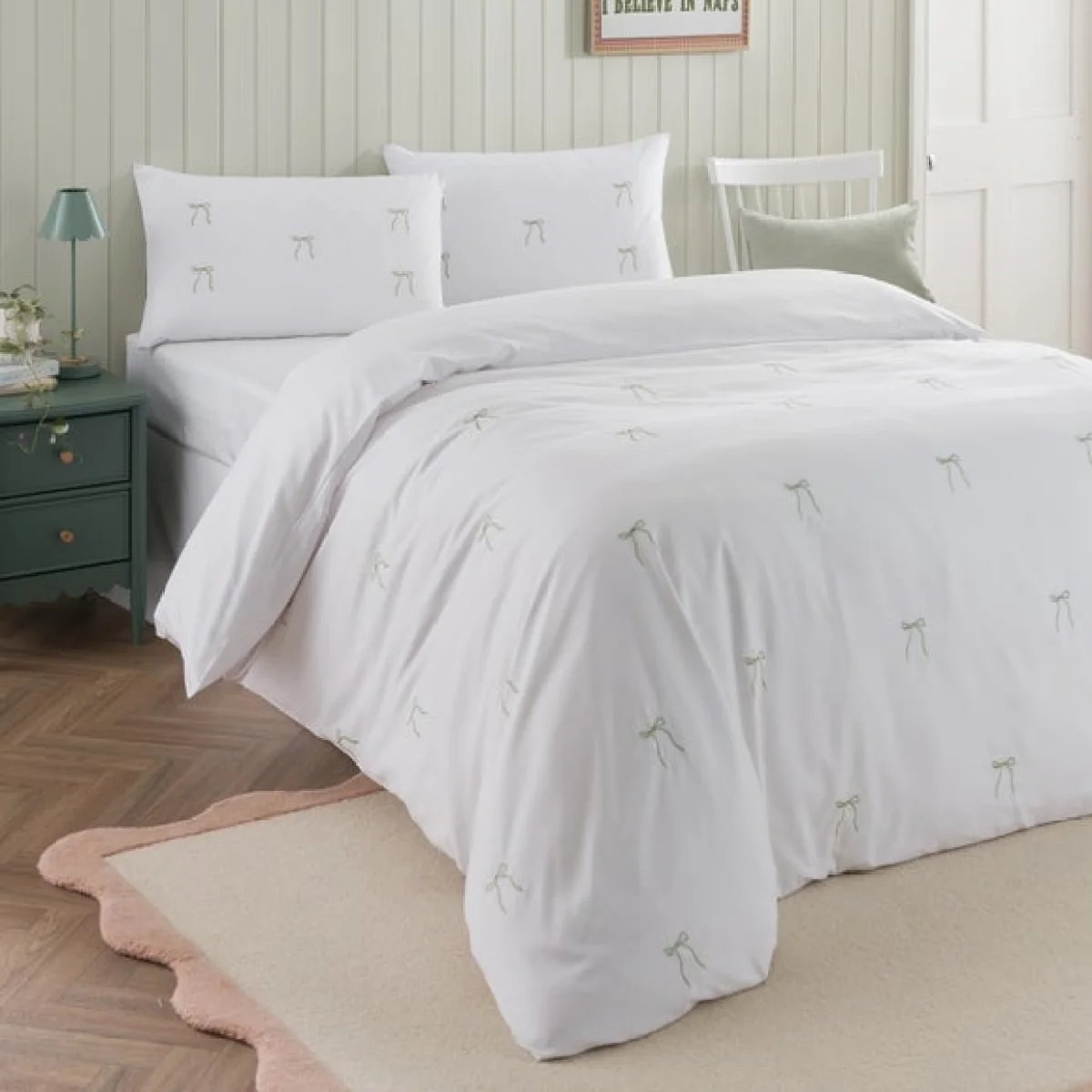 Green Bows Embroidery Quilt Cover and Pillowcase Set – image 2