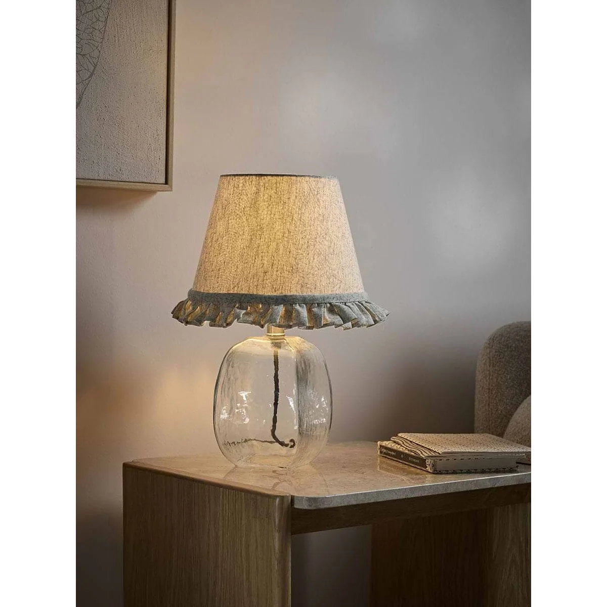 Indira Hand Block Printed Ruffle Lampshade - Dusky Sage – image 2