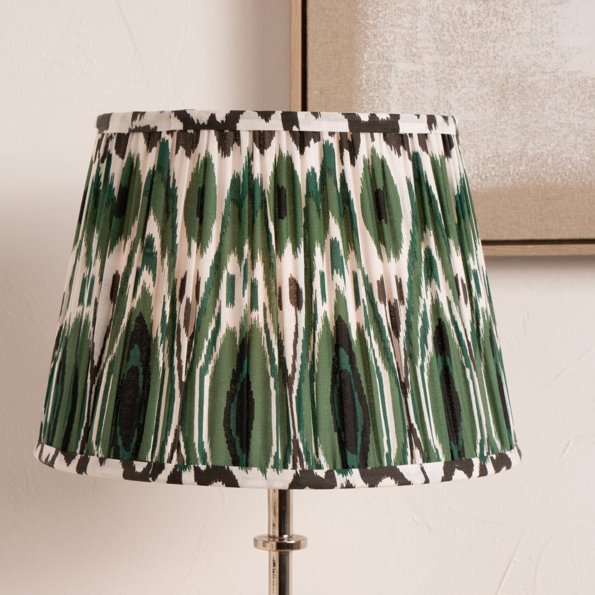Izara Ikat Patterned Gathered Tapered Lamp Shade Green – image 1