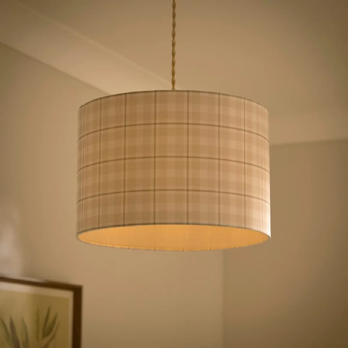 Neutral Check Easy Fit Drum Lamp Shade – image 2