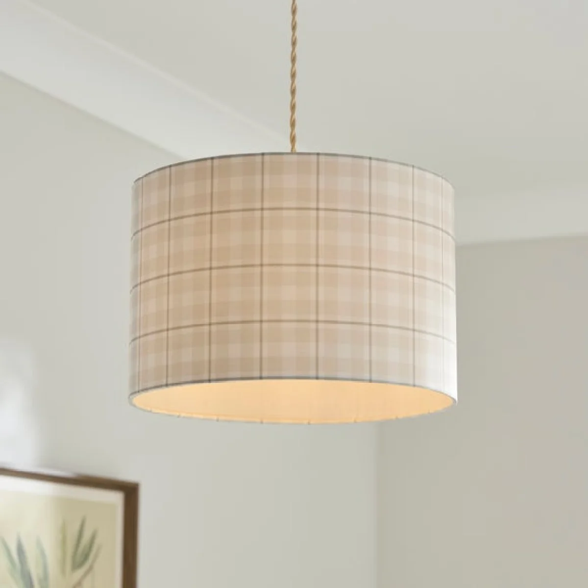 Neutral Check Easy Fit Drum Lamp Shade – image 1