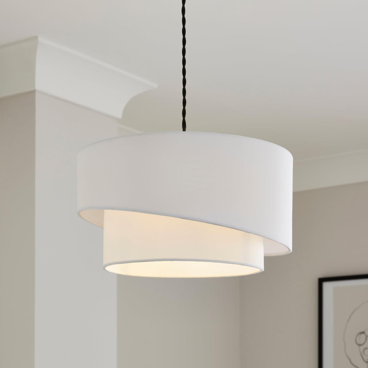 Two Tier Fabric Lamp Shade Ivory – image 2