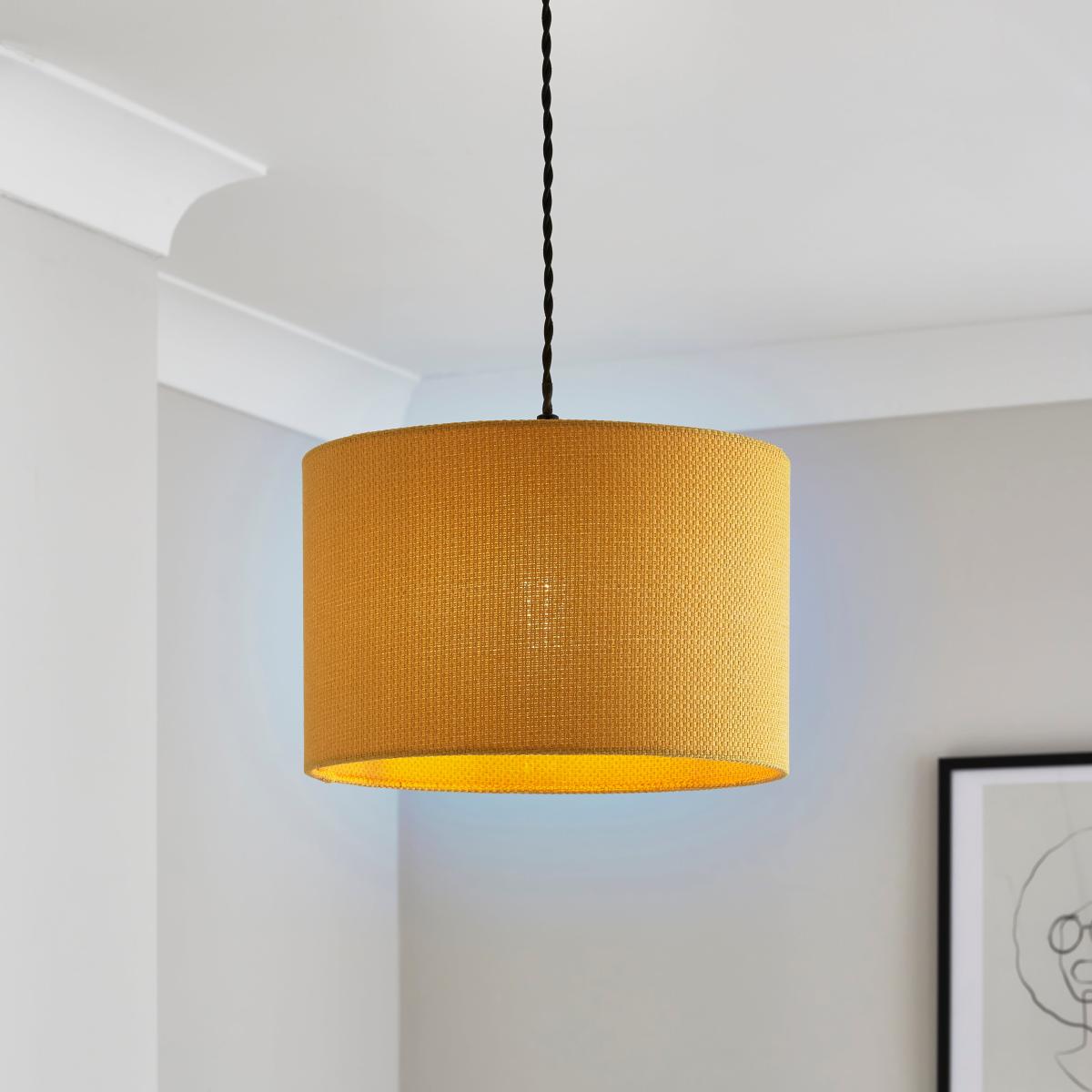 Barkweave Easy Fit Drum Lamp Shade Ochre (Yellow) – image 4